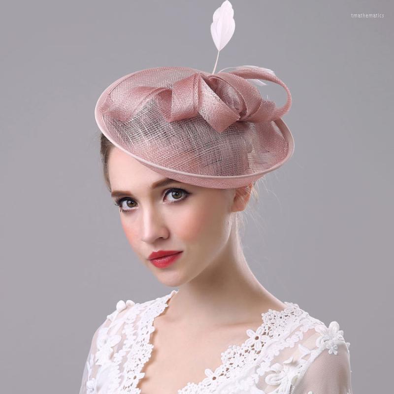 

Berets High Quality Lady Fascinator Elegant Yarn Mesh Fedoras Vintage Hair Clips Wedding Hat Women Fedora Feather Party HatBerets BeretsBere, White