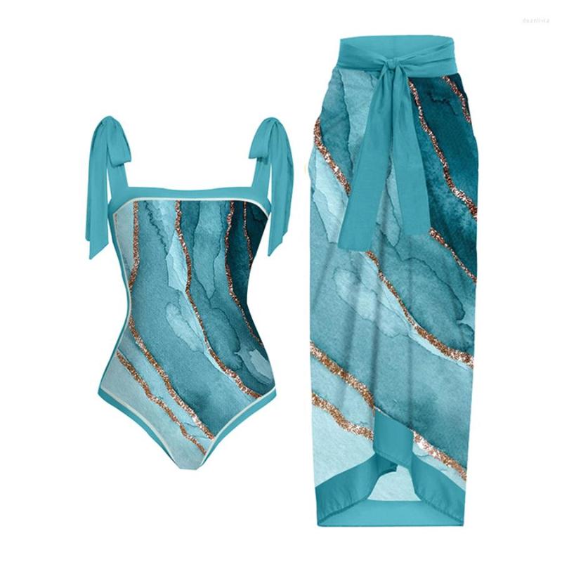 

Women' Swimwear Vintage Fashion Colorblock Print One Piece Swimsuit Set Summer Swiming Suit 2022 Luxury Shorts Bourkini Monokini Swimwearr, Blue