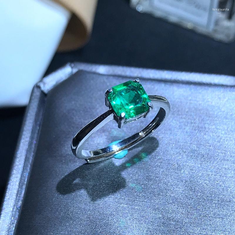 

Cluster Rings Natural Emerald Ring 925 Sterling Silver Princess Square Rare Precious Gem