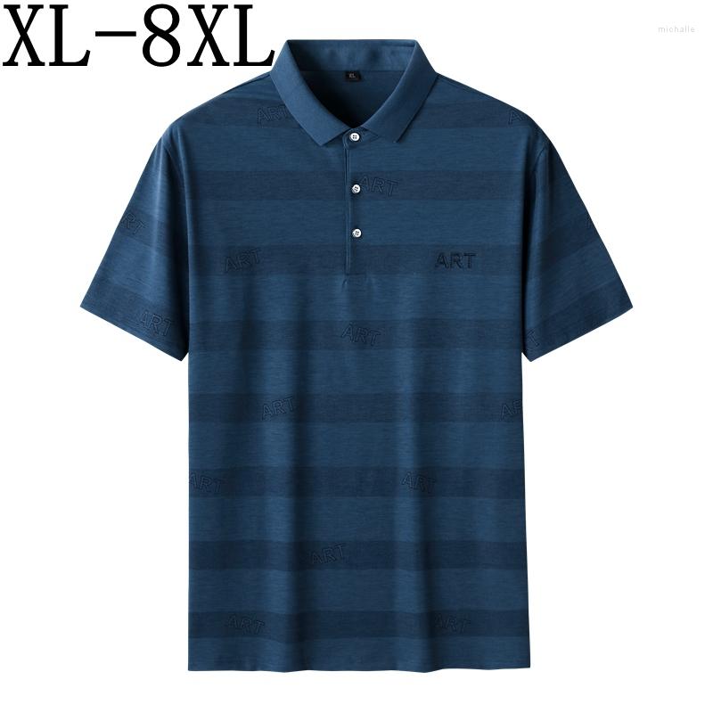 

Men's Polos 8XL 7XL 6XL Summer Business Polo T Shirt For Men Top Quality Casual Striped Mens Shirts Short Sleeve Camisa Masculina, Navy blue