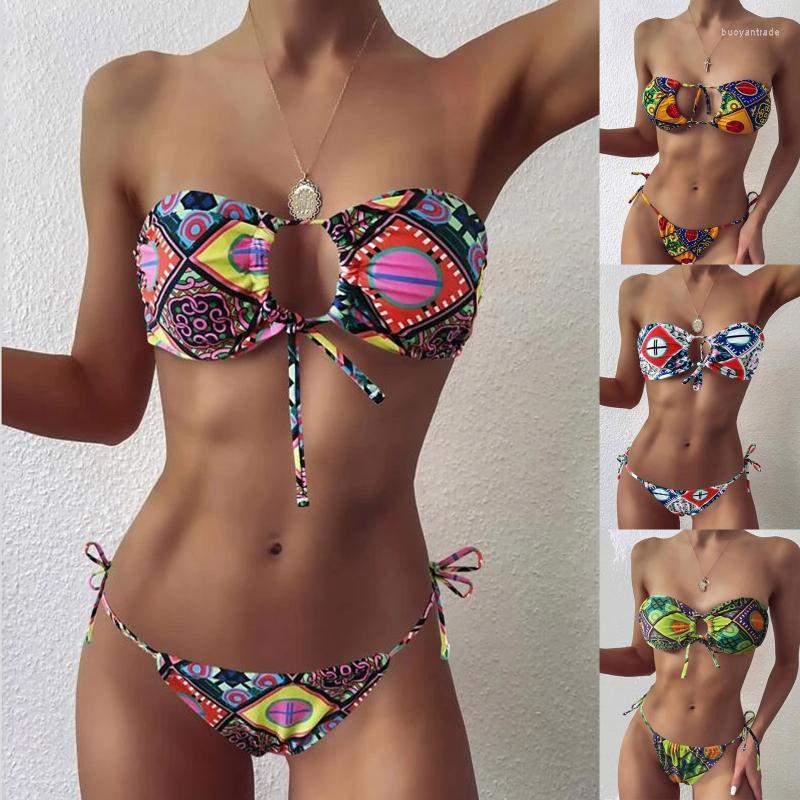 

Women' Swimwear Boho Style Bikini 2PCS Sexy Women Low Waist Swimsuit Summer Bra G-String Beachwear Suit Bathing Women, Green