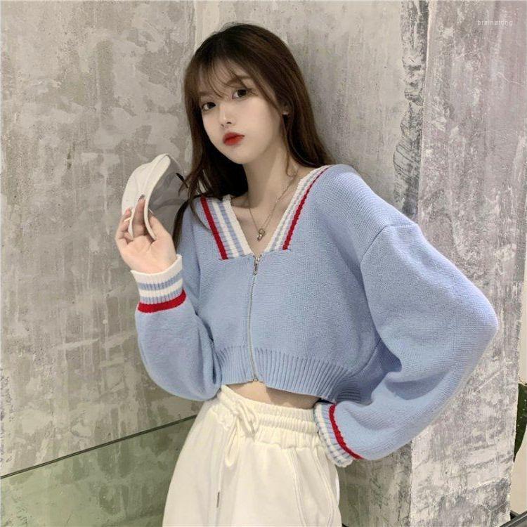 

Women' Knits Woman Sweaters Cardigan Autumn And Winter Loose Short Sexy Midriff-Baring Sweater Female Top, Black