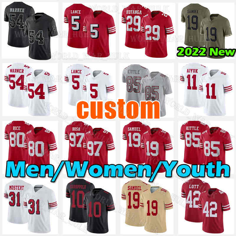 

Talanoa Hufanga Jersey Deebo Samuel Football George Kittle Trey Lance San Francisco Fred Warner Jerry Rice Juszczyk Nick Bosa Brandon Aiyuk 49ers Jimmy Garoppolo, Women jersey(49 r)