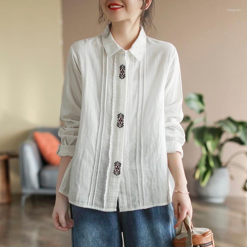 

Ethnic Clothing Women Vintage Cotton Linen Shirts And Tops Stand Long Sleeve 2022 Spring Chinese Style Button Loose Blouses KK4457