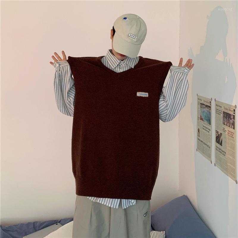 

Men's Vests J GIRLS Sweater Men V-neck Students Letter Basic Couple Unisex Soft Loose Outwear Trendy Jumpers Males Daily Knitted Chic, Green