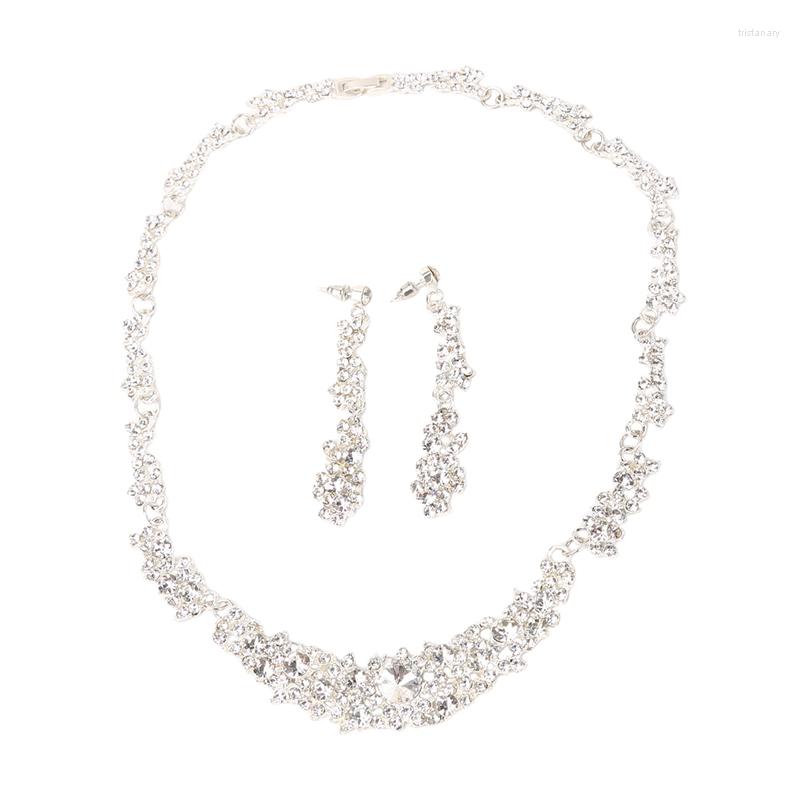 

Necklace Earrings Set Wedding For Women Rhinestones Women's Jewelry Accessory, Picture shown