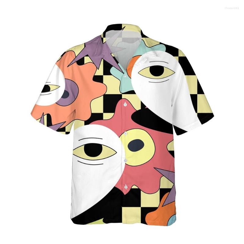 

Men' Casual Shirts Jumeast 3d Funny Abstract Eyes Checkerboard Printed Hawaiian Vintage Shirt Men Fashion Short Sleeve Streetwear 5XL, 01