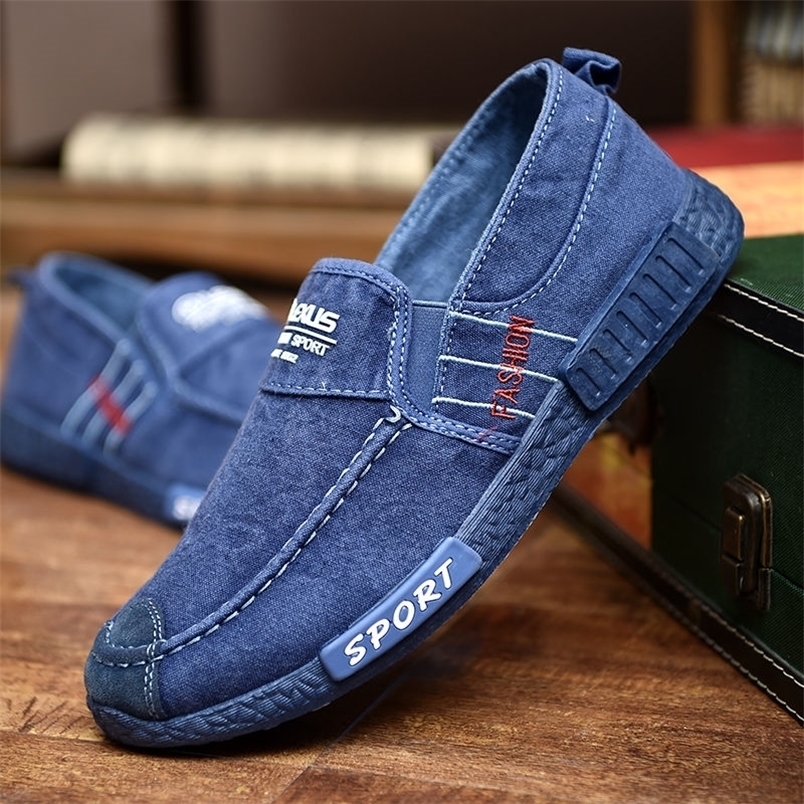

Dress Shoes Summer Slip on Men's Casual Rubber Solid Mens Canvas Lightweight Waterproof Male Flat Sneakers 220930, Deep blue