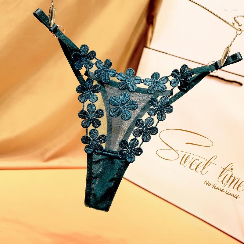 

Women's Panties The Metal Buckle Design Is Sweet Flower Embroidery Breathable Mesh Sexy And Adjustable Women's Underwear, Black