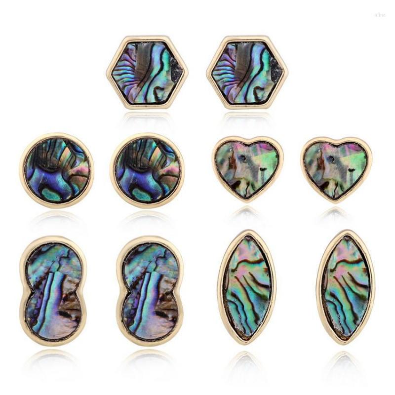 

Stud Earrings Mini Geometric Hexagon Round Artificial Abalone Shell For Women