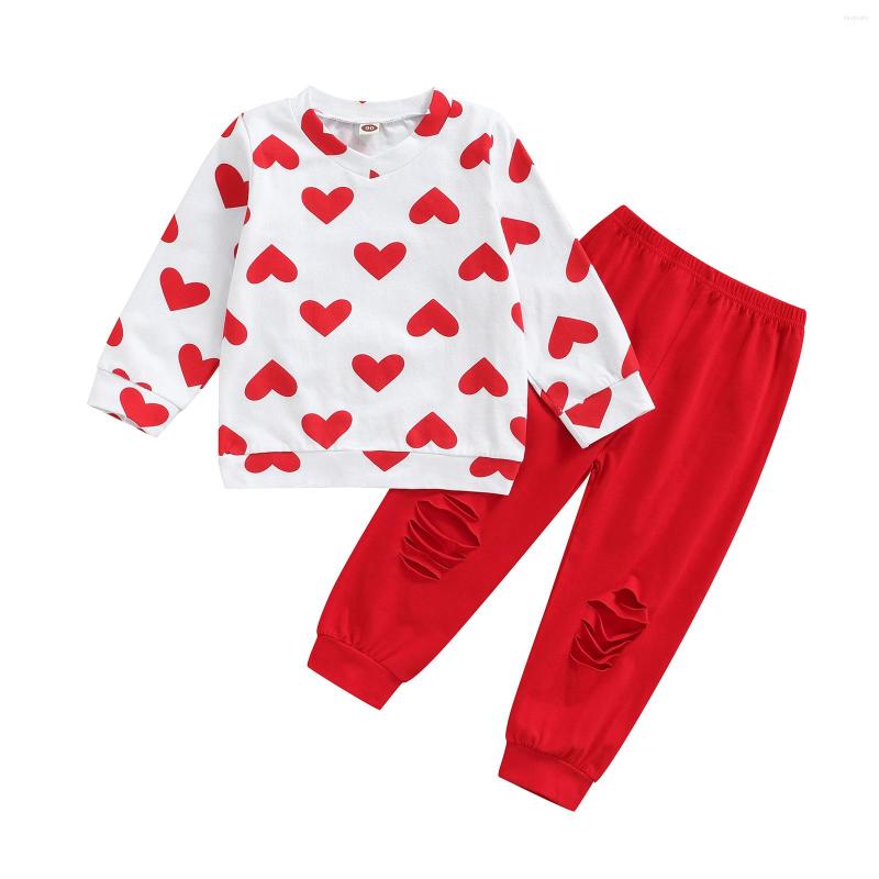 

Clothing Sets Infant Kids Baby Girls Long Sleeve Tops Pants Heart Pattern Elastic Waist Hole Decoration Spring 1-5T, Picture shown