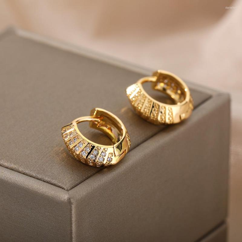 

Stud Earrings Minimalist Geometry For Women Zircon Stainless Steel Textured Hoop Accessories Christmas Jewelry Gift