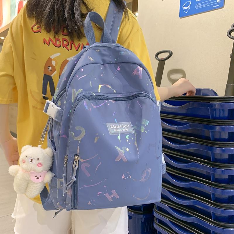 

Backpack Fashion Girls Kawaii School Bag Waterproof Nylon Student For Teens Bookbag Mochila Cute Letter Women Travel Rucksack, Black