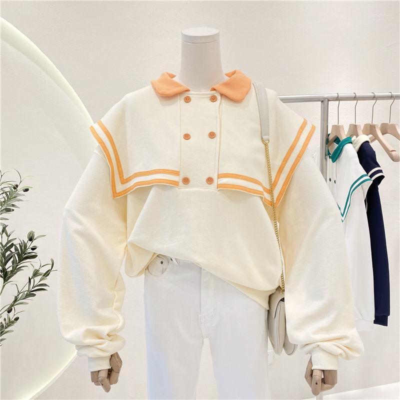 

Women's Hoodies Women's & Sweatshirts Autumn 2022 Fashion Color Contrast Lapel Loose Terry Cotton Long Sleeve Pullover Hoodie, Beige