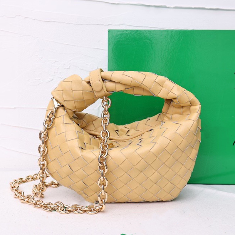 

Vintage women's bag leather woven crescent shaped handbag designer chain fashion chain shoulder bag multi-function classic trend, Pink