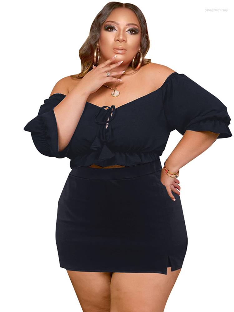 

Tracksuits Plus Size Shorts 2 Piece Sets Women Lace Up Slash Neck Crop Tops Outfits Summer Solid Ruched Splice Sexy Casual Suits, Black
