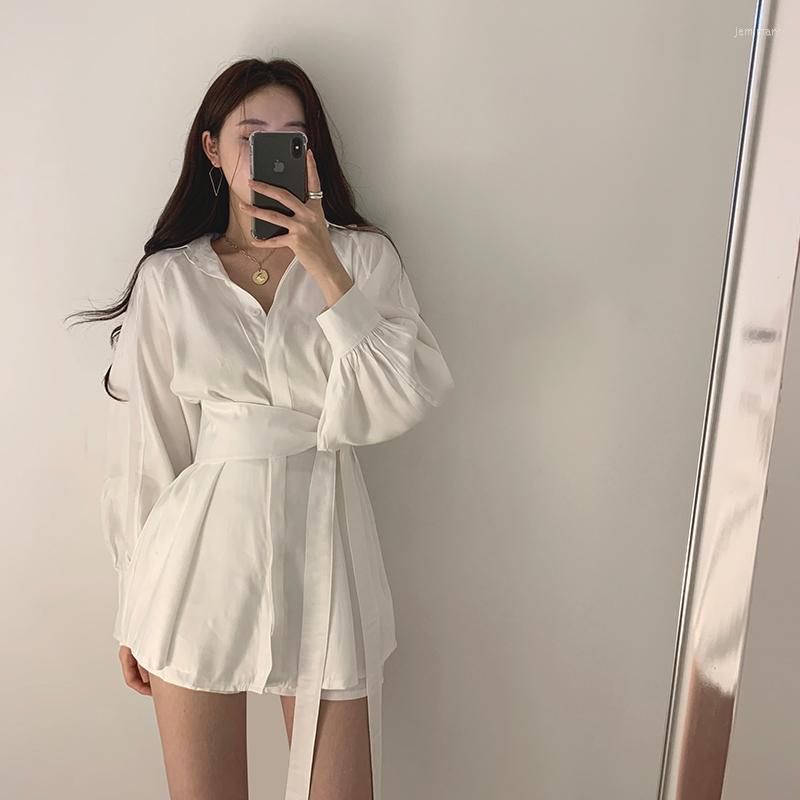 

Women' Tracksuits 2piece Set Women 2022 Spring Fairy Long Shirt Waist Tie Sorts Female Lantern Sleeves Two-piece Suit Sets NS1895, Black set