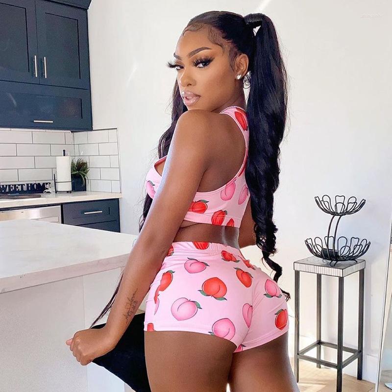 

Women' Tracksuits AVV Sexy Two Piece Outfits For Women 2022 Summer Fashion Pink Peach Print Co-ord Set Crop Tank Top And Shorts Casual