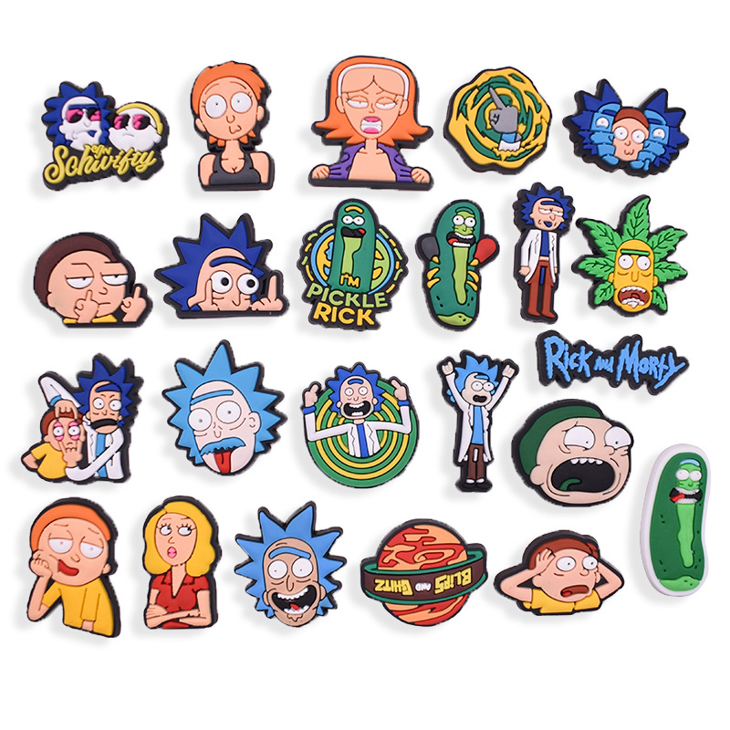 

Anime charms wholesale rick and morty cartoon croc charms shoe accessories pvc decoration buckle soft rubber clog charms fast ship, Equally mixed colors
