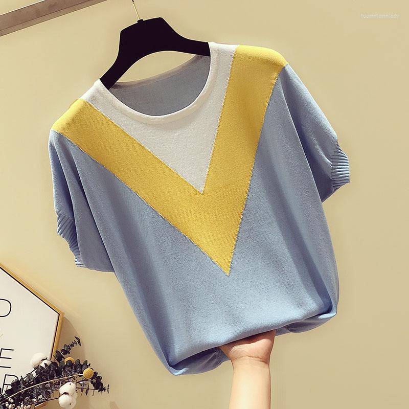 

Women's Sweaters LJSXLS Loose Pullover Sweater Women 2022 Summer Korean Contrast Color Knit O-Neck Jumpers Top Female Blue Casual Thin, Black