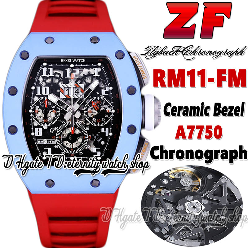 

Z Latest version zf202210011 Mens Watch A7750 Chronograph Automatic Blue Ceramic Case Steel Skeleton Dial Red Rubber Strap Super Edition Sport eternity Watches, Watch waterproof cost