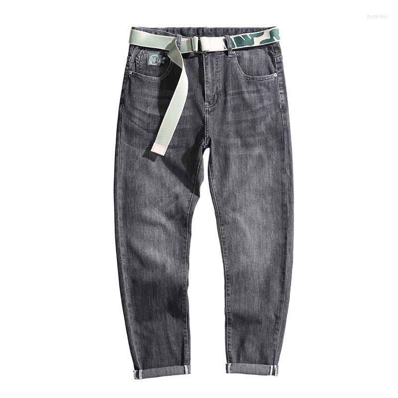 

Men's Jeans Fashion Men's Brand Black Pants Thin Solid Cotton Straight Personality Tube Loose Washed Elasticity Streetwear, 372 black