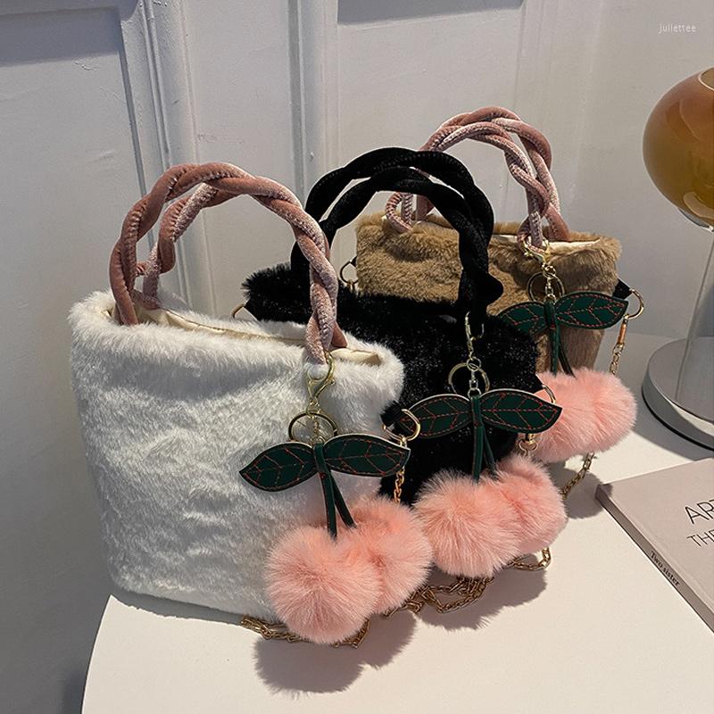 

Evening Bags Plush Femel Bag Lovely Queenly Warm Fashion Winter Handbag For Women Luxury Shoulder With Cute Doll Make Up, Black 1