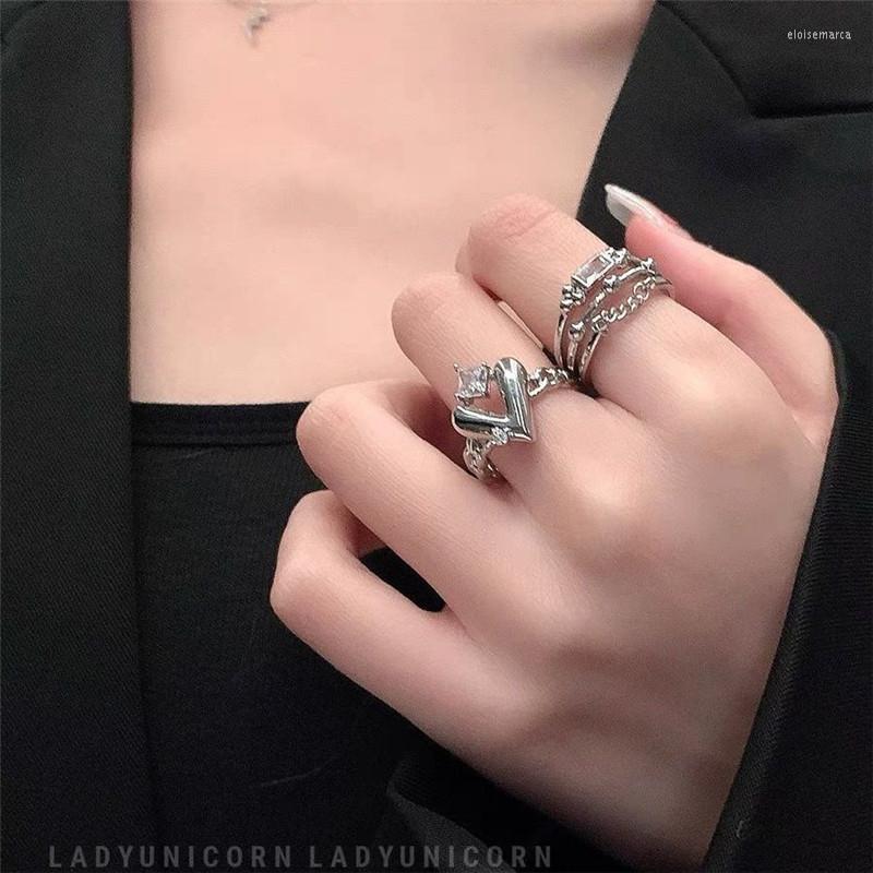 

Wedding Rings HI MAN Personality Micro-Set Crystal Heart Square Opening Adjustable Ring Women Fashion Hip Hop Rock Party Jewelry