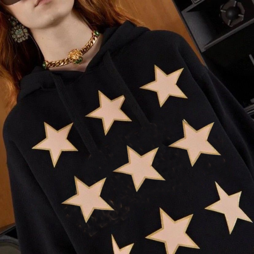 

Women's Hoodies Sweatshirts Autumn Winter couture couple Designer New Star Print Hoodie Sudaderas Con Capucha Roupas Femininas G079, Black