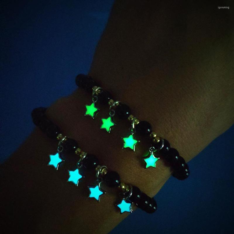 

Charm Bracelets Luminous Nature Stone Bracelet Glowing Stars Moon Anklet Shine Pentagram Trinket For Women Female Light Up Jewelry Couple