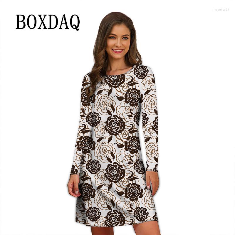 

Casual Dresses Oversized Autumn Loose Ladies Dress 2022 Retro Rose Flower 3D Print Long Sleeve O-Neck Women Pullover Mini, Dc-800273