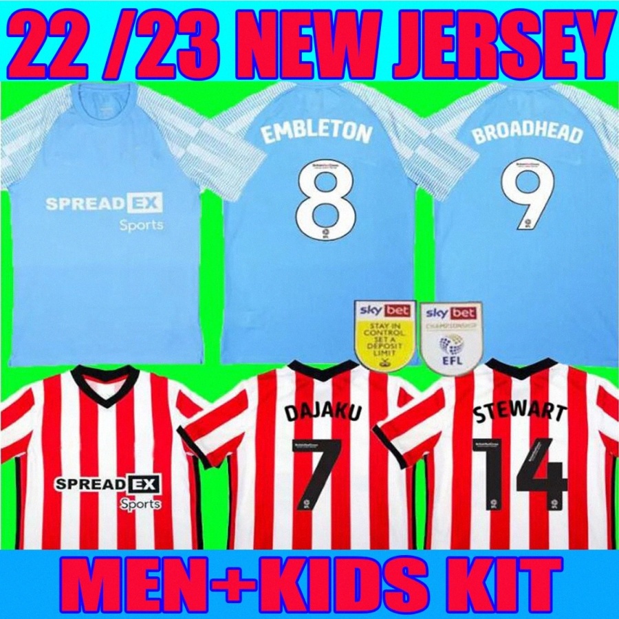 

sunderland 22 23 soccer jerseys home away BLUE SIS 2022 2023 DAJAKU EMBLETON BROADHEAD Gooch O'NIEN Stewart PRITCHARD NEIL MCGEADY kids baby kit T6Mn#, 22/23 home adult