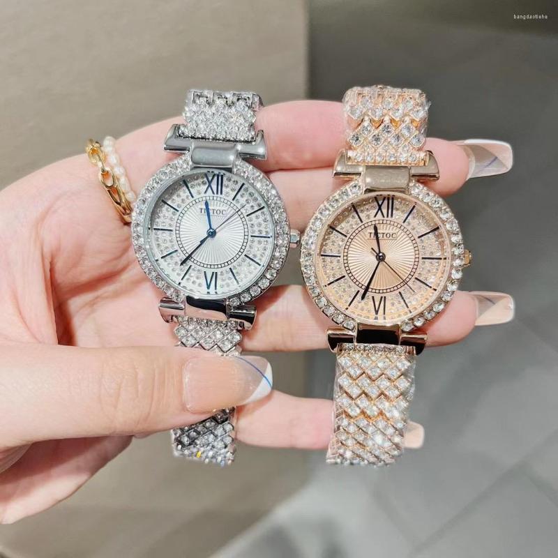 

Wristwatches Blingbling Zircons Crystals Bracelets Watches For Women Luxury Diamond Dress Quartz Female Wrist Watch Roman Religios, Silver