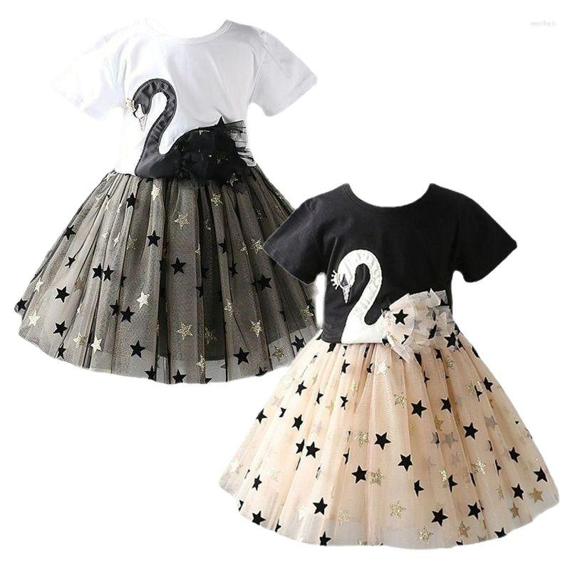 

Clothing Sets Spring Summer Baby Girl Cloth Set Girls Suits Swan T Shirt Tutu Skirt Ball Gown Meshed Princess Outfit Kids Clothes Children, Black