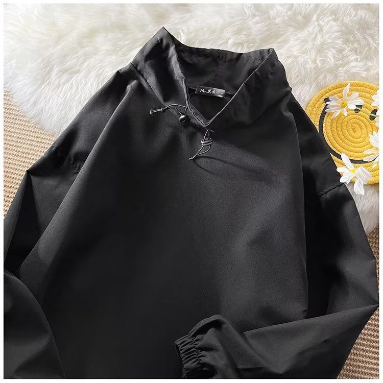 

Japanese system stand-up collar sweater male tide loose function solid color top casual sports long-sleeved jacket Men's Hoodies & Sweatshirts, Black
