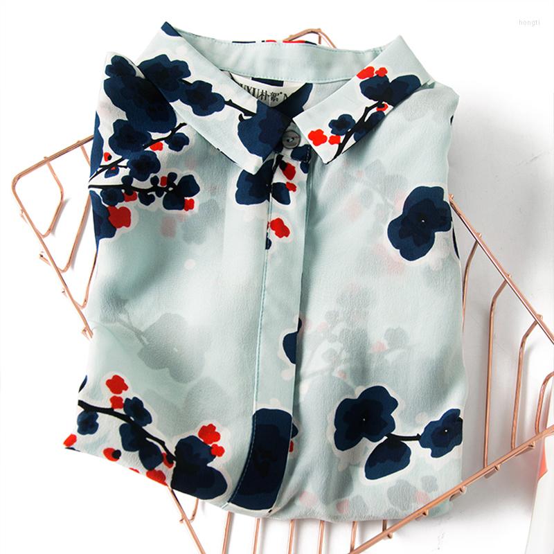 

Women's Blouses Mayabee Temperament Mulberry Silk Square Neck Top Light Blue Printed Long Sleeve Shirt 2022 Spring/Summer Women