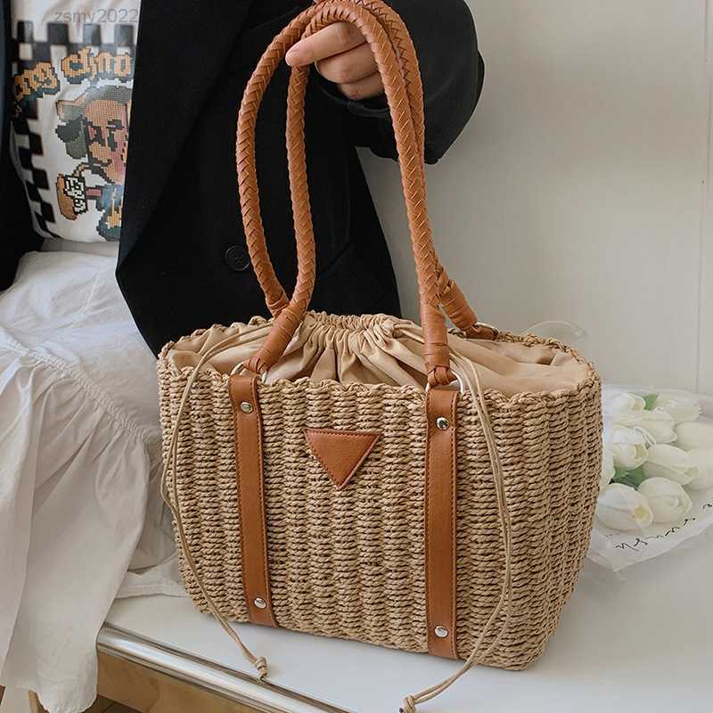 

Casual Women Straw Shoulder Bags Designer Rope Woven Small Tote Bag Luxury Handmade Summer Beach Handbags Braid Bali Purses 2022, Brown