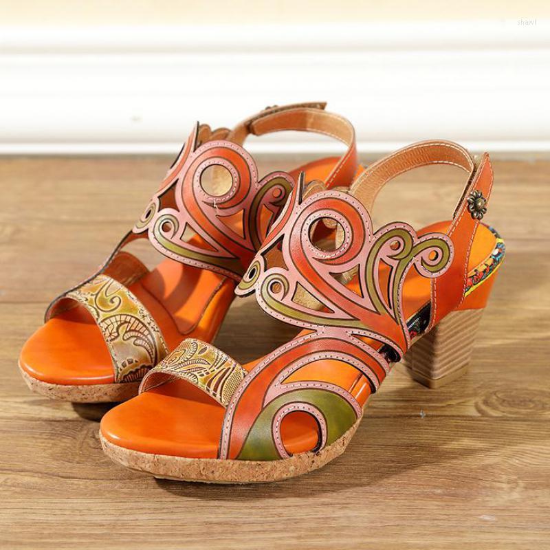 

Sandals YourSeason Mixed Colors Ladies Genuine Leather 2022 Handmade Casual Concise Women Vintage Shoes Hook Loop, Orange