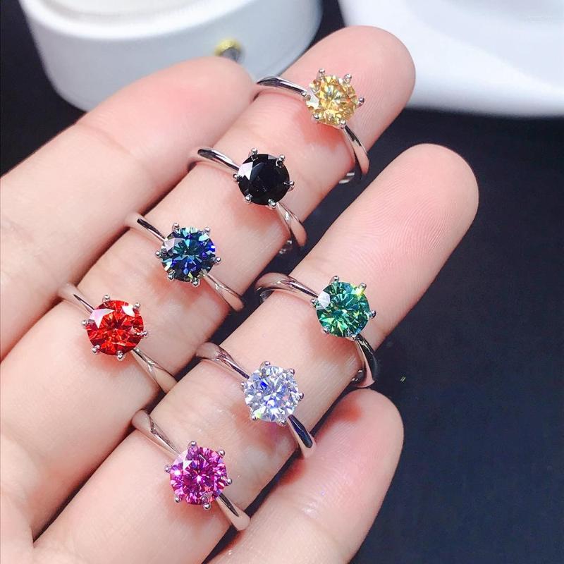 

Cluster Rings Pink Bule Yellow Moissanite Ring 925 Sterling Silver Beautiful Color Sparkling 1 D VVS1