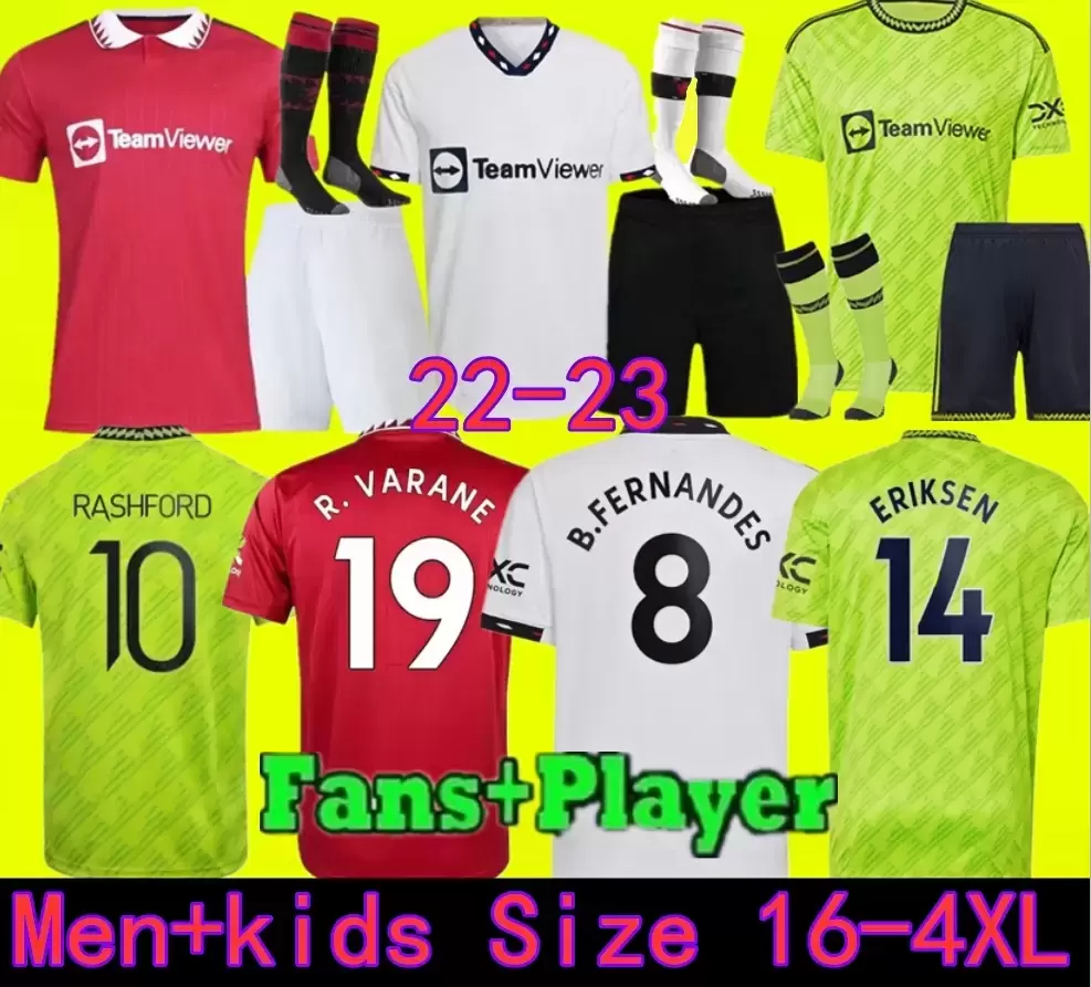 

Ronaldo RASHFORD soccer jersey 22 23 B. FERNANDES fans player version MARTIAL ERIKSEN MARTINEZ football shirt men kids kit uniforms, 22/23 men away