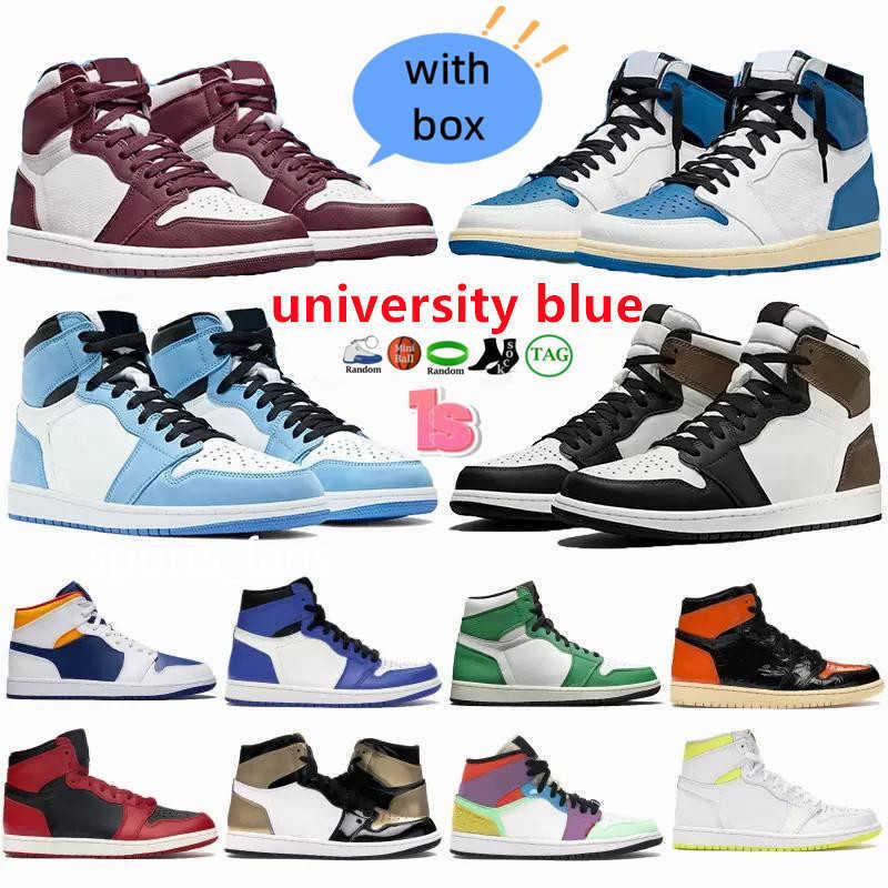 

1s basketball shoes University blue High Bordeaux mocha Mid Barely Rose light smoke grey patent bred men women Designer Sneakers, #46