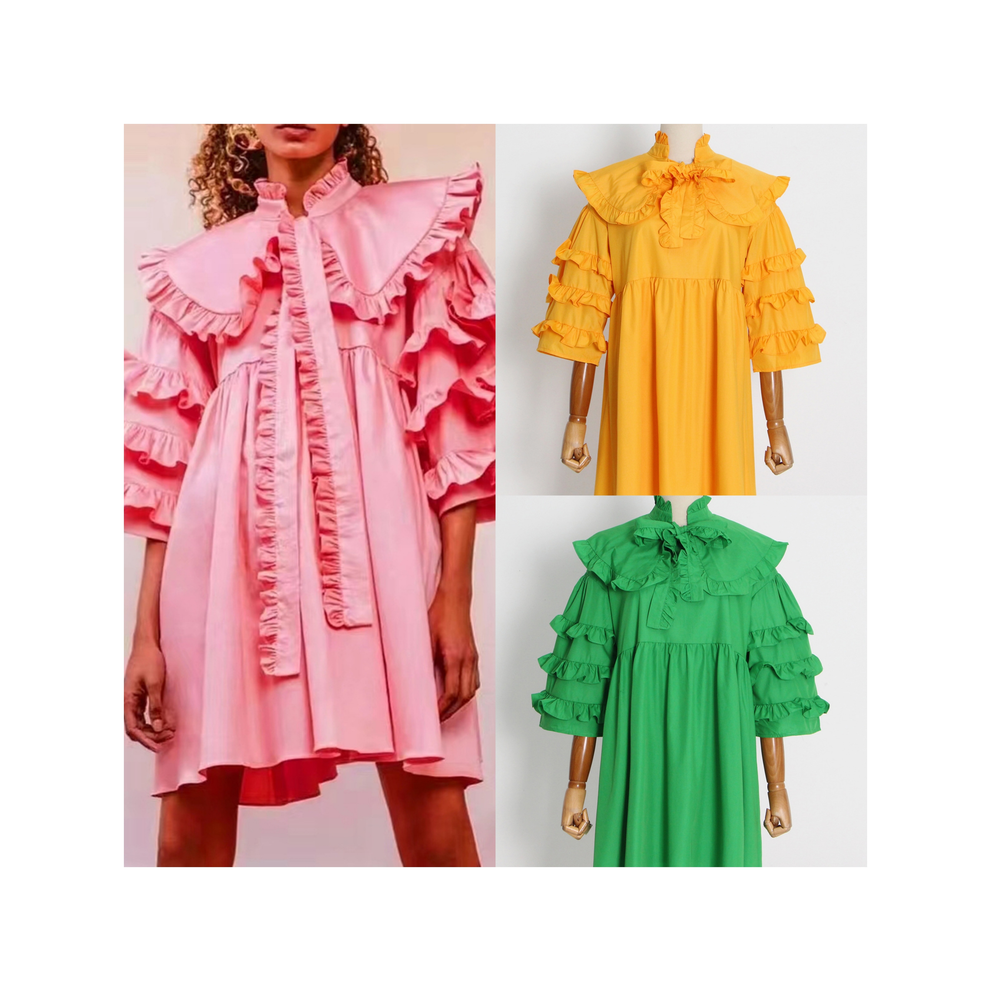 

French style detachable doll collar ruffled loose-waist dress, Pink