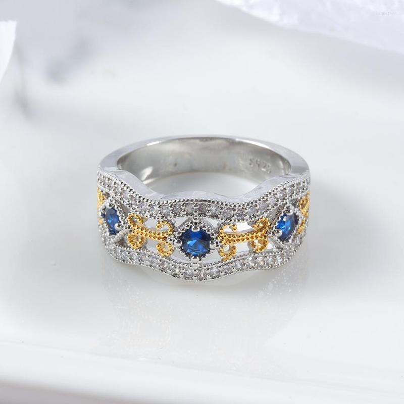 

Wedding Rings Women Ring Hollow Blue Zircon Silver Color Fashion Charm Banquet Engagement For Girlfriend Birthday Gift