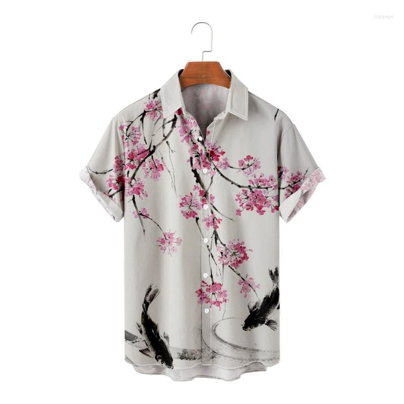 

Men's Casual Shirts Japanese Style Men Flower Print Street Wear Hawaiian Shirt Beach Summer Short Sleeve Harajuku Hip Hop Aloha