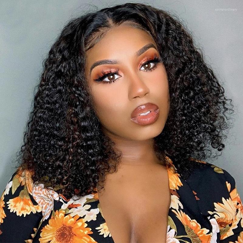 

Scheherezade Short Bob Lace Front Human Hair Wigs For Women Curly Natural Loose Deep Transparent Frontal Wig, Picture shown