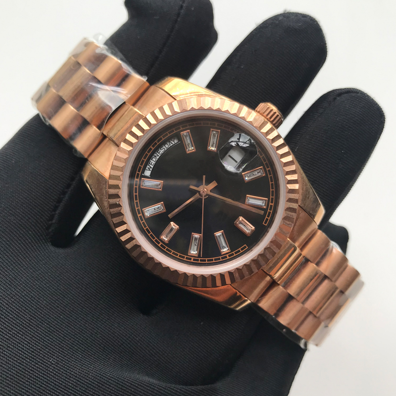 

Luxury watches aaa watch Rose Gold case 36mm size black dial automatic mechanical men women watches quality stainless steel bracelet