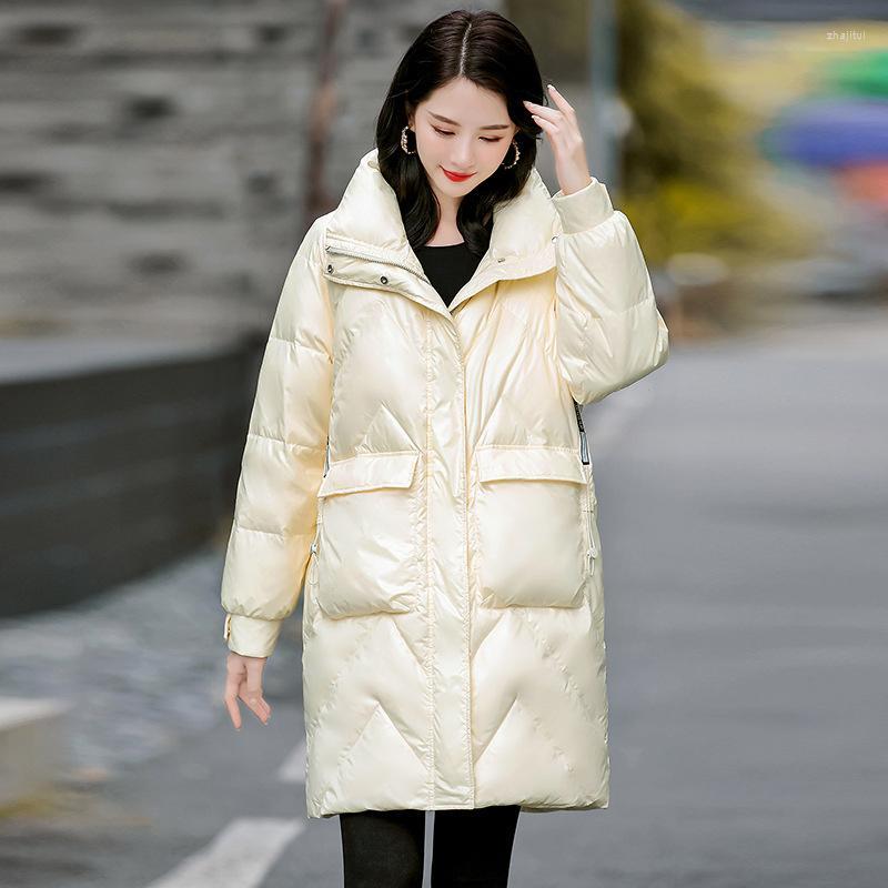 

Women' Down Women' & Parkas Jacket 2022 Medium And Long White Duck Fashion Leisure Thin Winter Coat, Beige