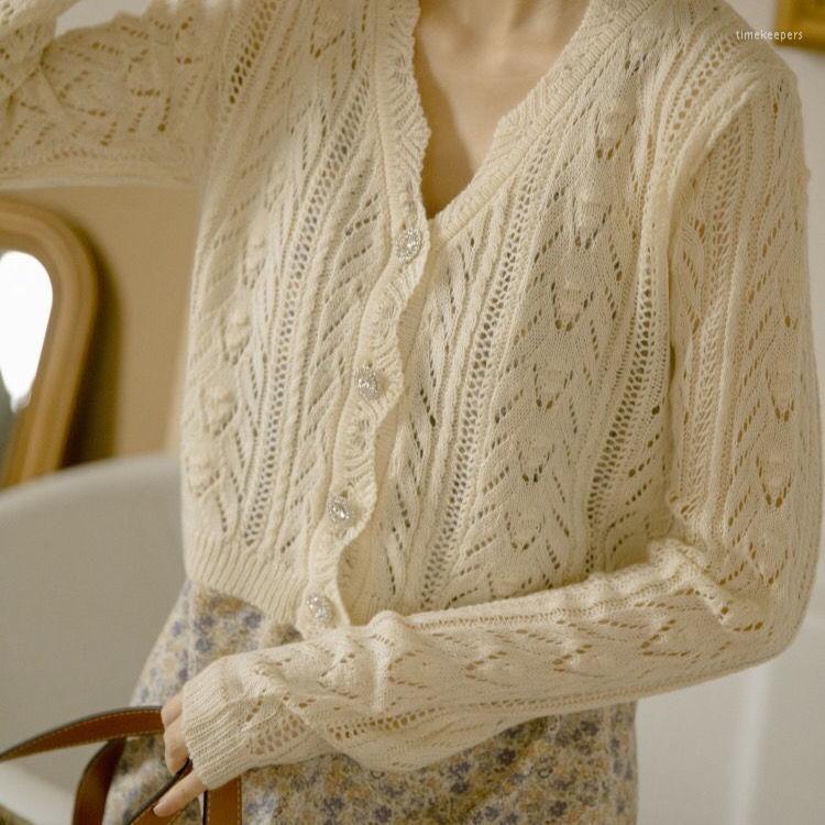 

Women' Knits 2022 Women Summer Ice Silk Knit Cardigan Jackets Female Short Hollow Out Coats Ladies Sunscreen Air Conditioning Outwear U66, Qianxinse