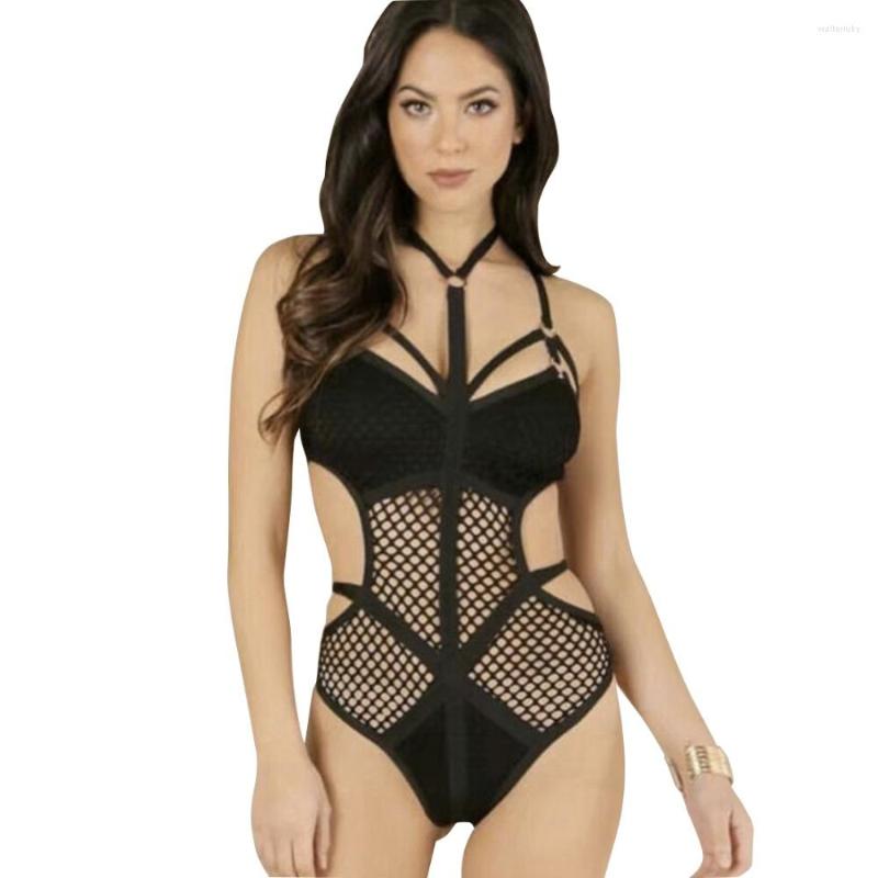 

Women' Swimwear 2022 Black White Sheer Knit Net Mesh Sexy Women One Piece Swimsuit Female Bather Bathing Suit Swim Halter