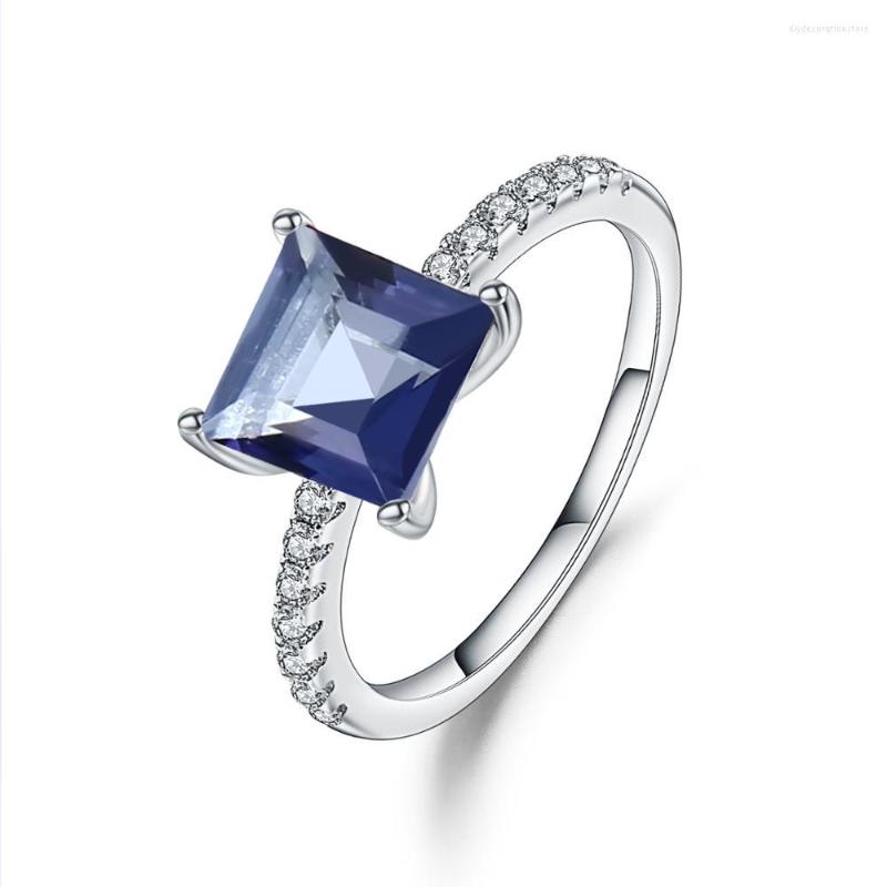 

Cluster Rings Gem's Ballet 1.09Ct Natural Iolite Blue Mystic Quartz Gemstone Ring 925 Sterling Silver Princess Engagement For Women Gift